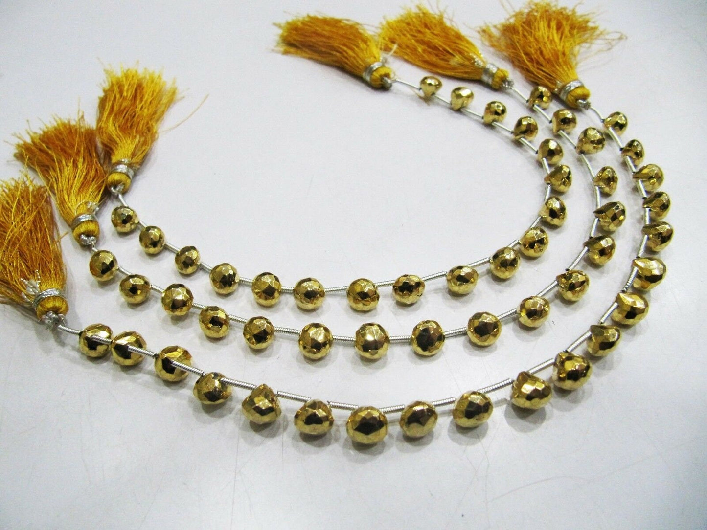 Natural Golden Pyrite Onion Shape Briolette Faceted Beads 6mm Top Quality Gemstone Beads Strand 8 inches Long Jewelry making beads