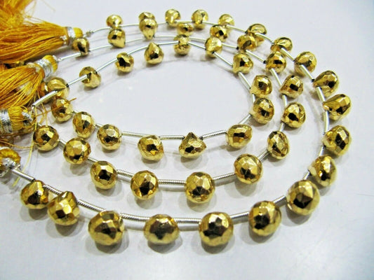 Natural Golden Pyrite Onion Shape Briolette Faceted Beads 6mm Top Quality Gemstone Beads Strand 8 inches Long Jewelry making beads