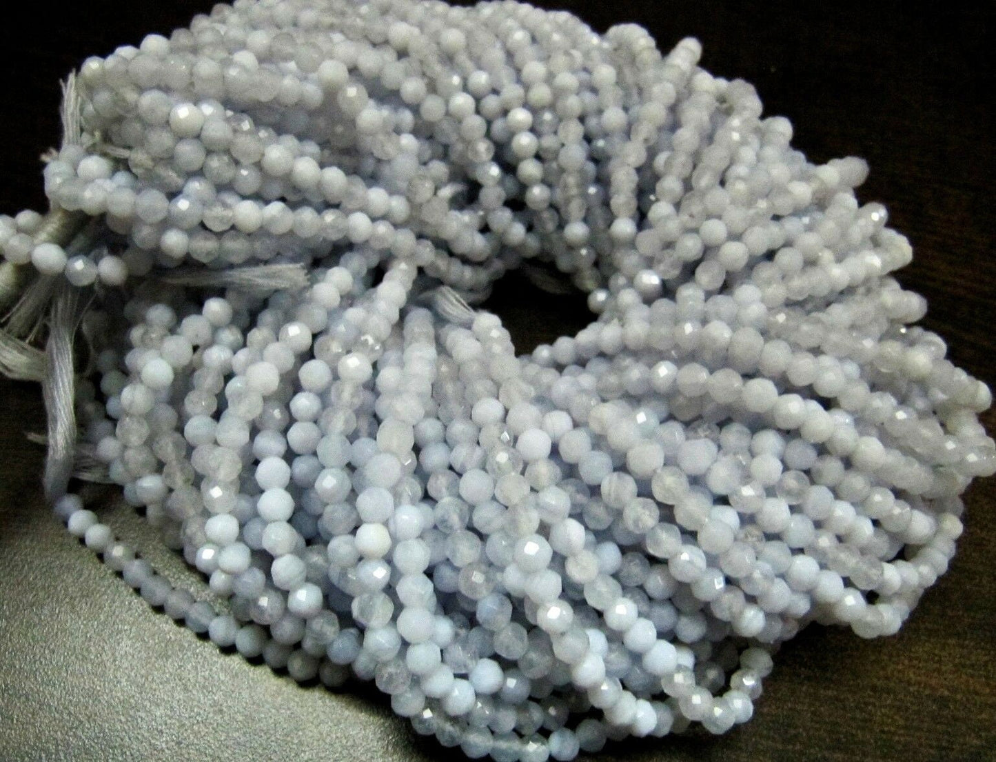 Natural Blue Lace Agate Round Faceted 4mm Ball Shape Beads Strand 13 inch Long Top Quality Beads Wholesale Prices