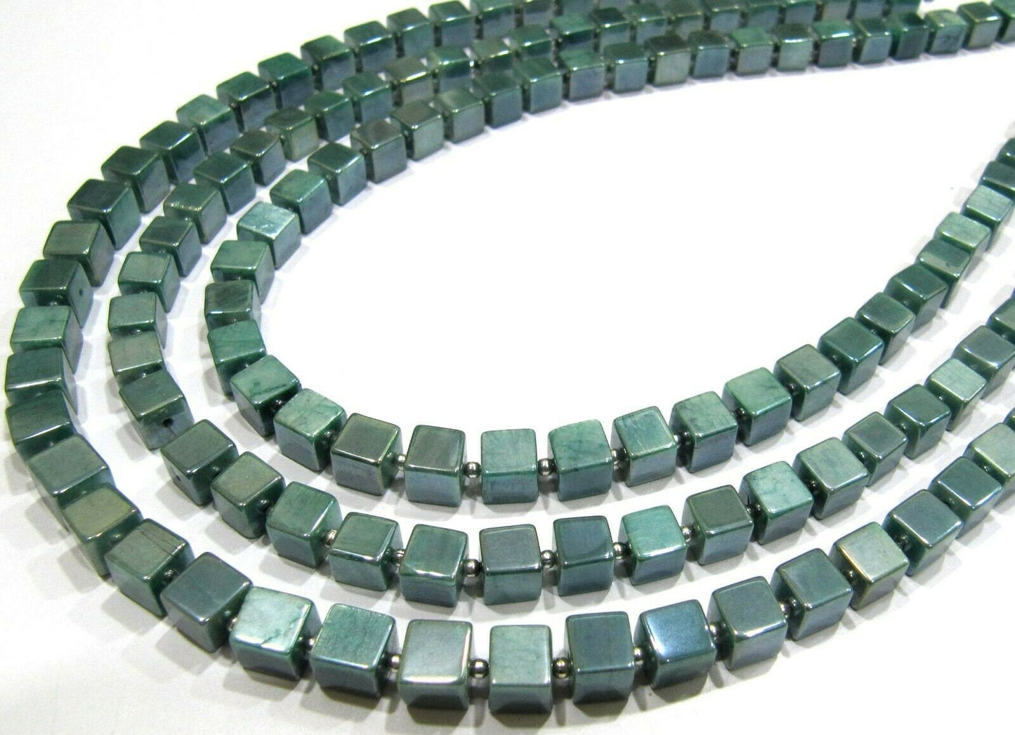 Natural Moonstone AB Mystic Coated 6-7mm Emerald Green Color Plain Smooth Cube Box Shape Jewelry Making Beads Strand 8 inches long