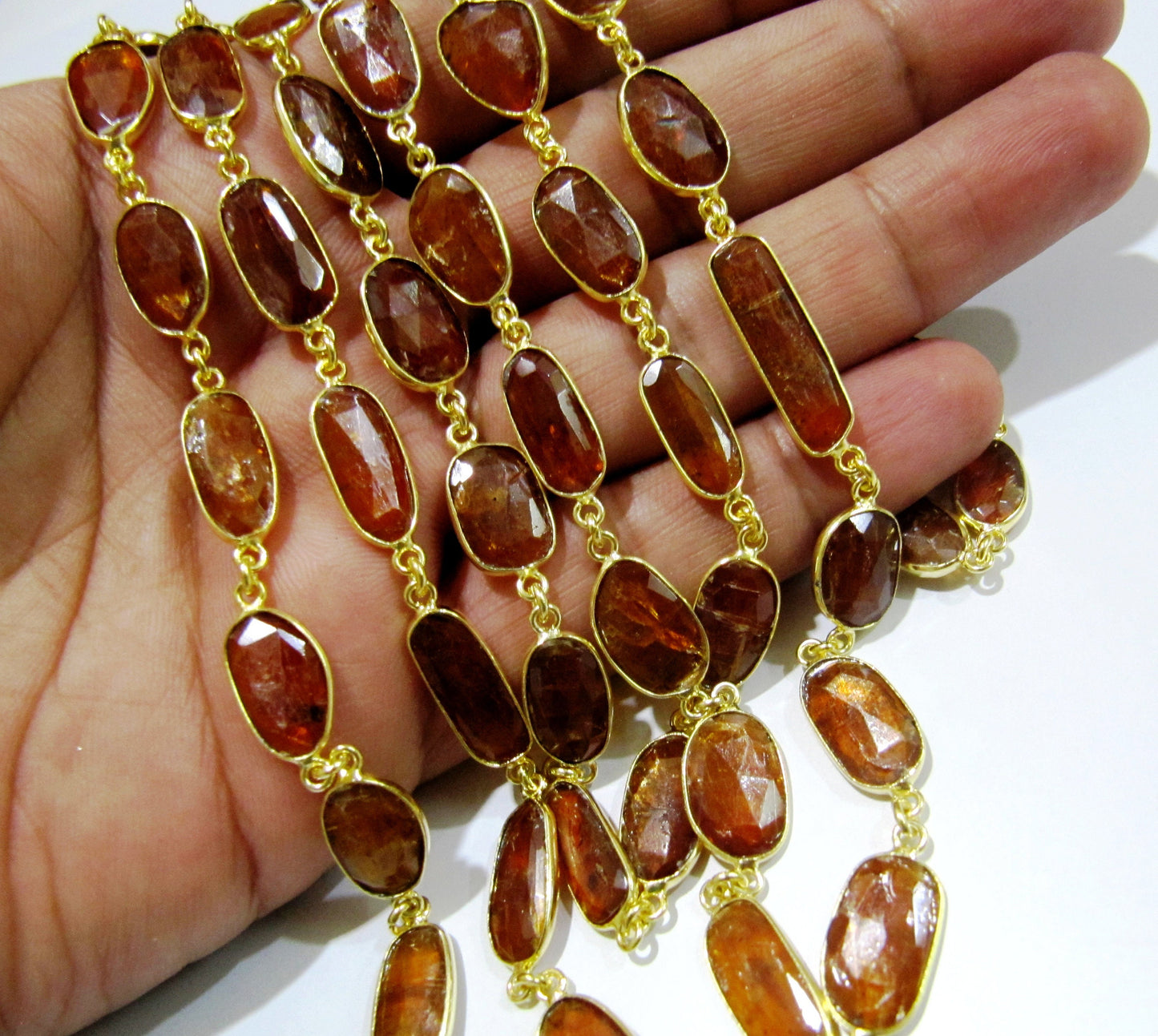 Natural Rare Orange Kyanite Uneven  Free Shape Briolette Bezel Connector Chain High Quality Orange Stones Wholesale prices