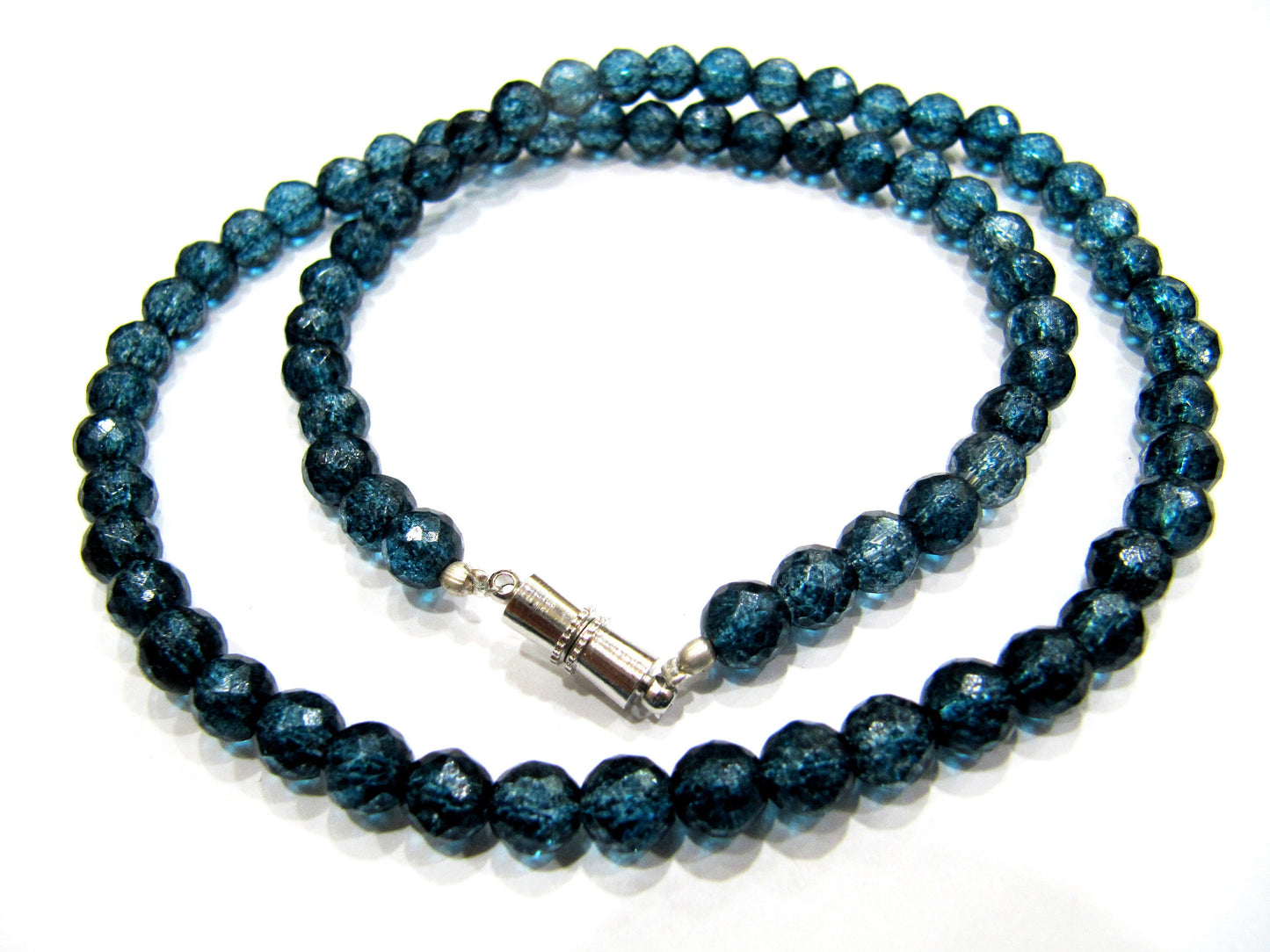 London Blue Topaz color 6mm Round Ball Shape Faceted Beaded Necklace Magnetic Clasp Top Quality Wholesale prices