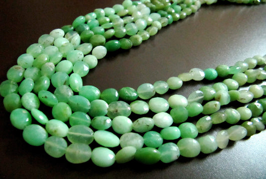 Natural Chrysoprase Oval Shape Faceted Briolette Beads 7X9mm Green Gemstone Beads sold per Strand 13 inches long  Wholesale Prices