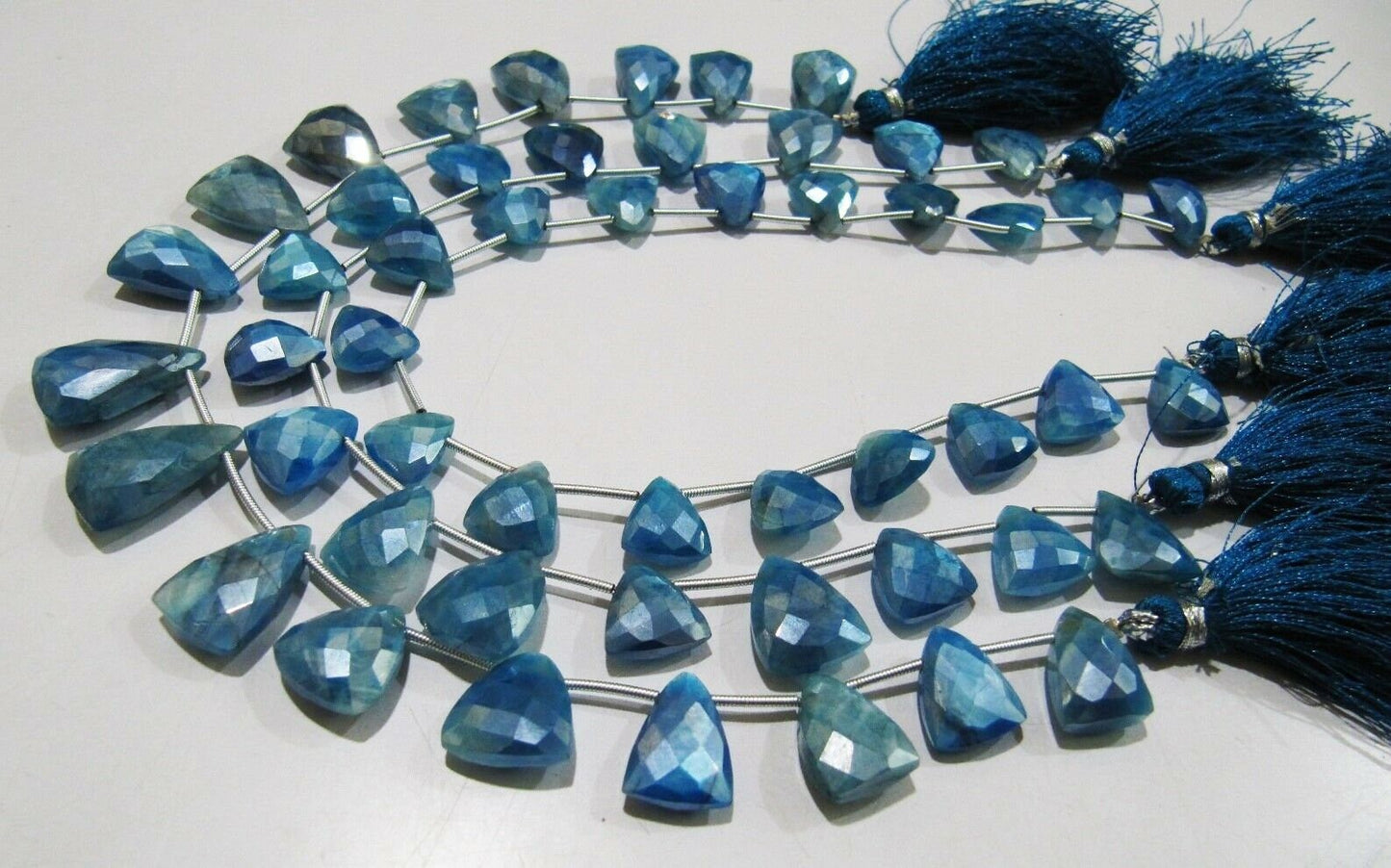 Natural Blue Topaz Color Moonstone Beads Trillion Shape Faceted AB Coated Moonstone Beads 16-18mm Strand 10 inches Far Size Beads