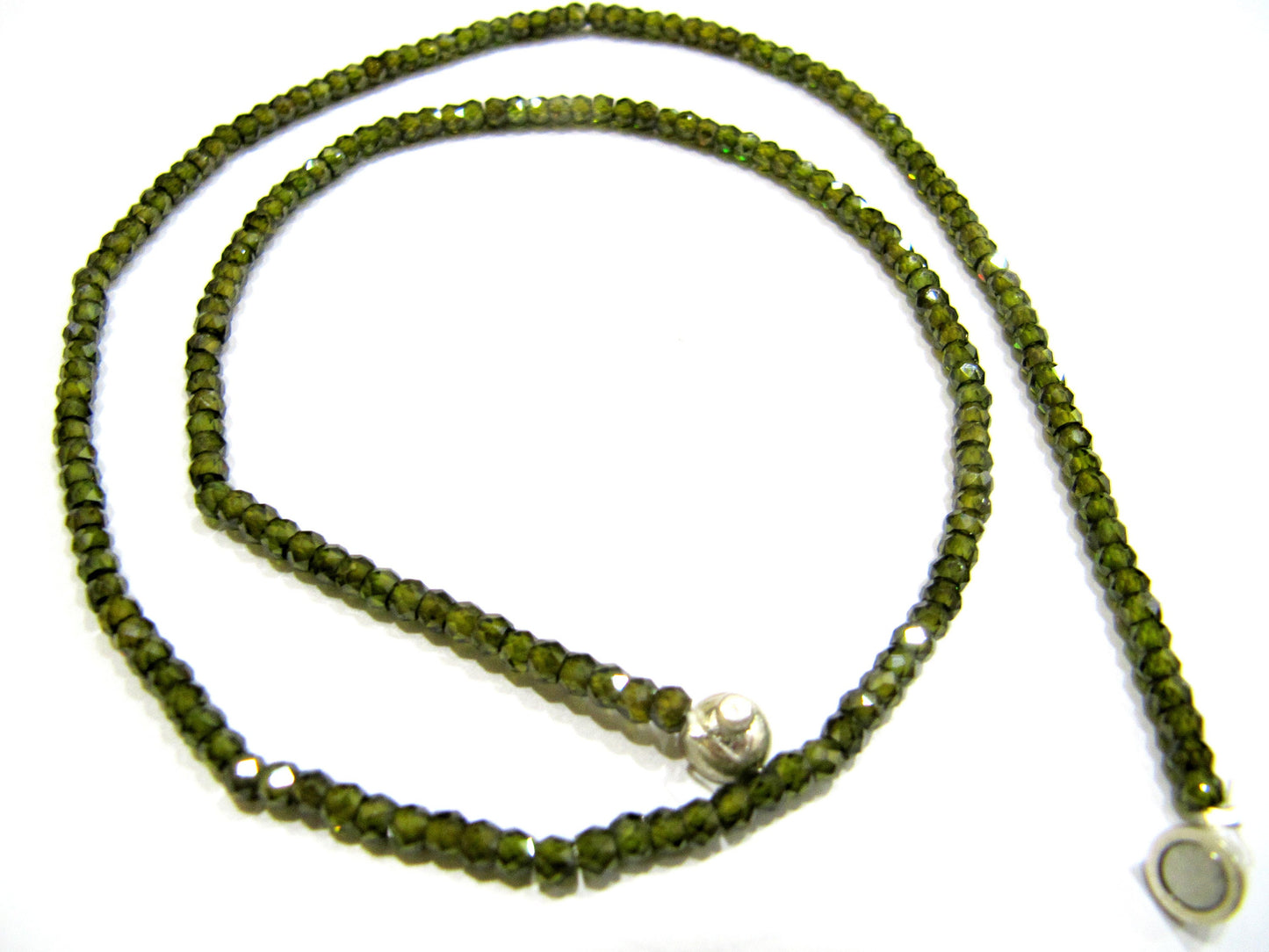 Olive Green Color Cubic Zirconia Rondelle Faceted 3mm Beaded Necklace Magnetic Clasp Top Quality Wholesale prices CZ Jewellery