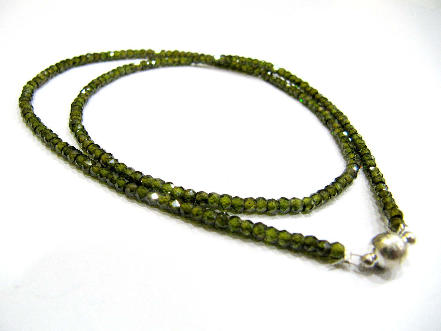 Olive Green Color Cubic Zirconia Rondelle Faceted 3mm Beaded Necklace Magnetic Clasp Top Quality Wholesale prices CZ Jewellery