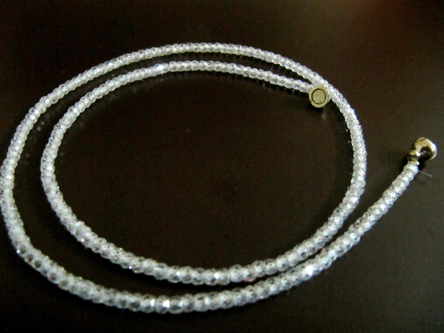 White  Color Cubic Zirconia Rondelle Faceted 3mm Beaded Necklace Magnetic Clasp Top Quality Wholesale prices CZ Beaded Jewellery