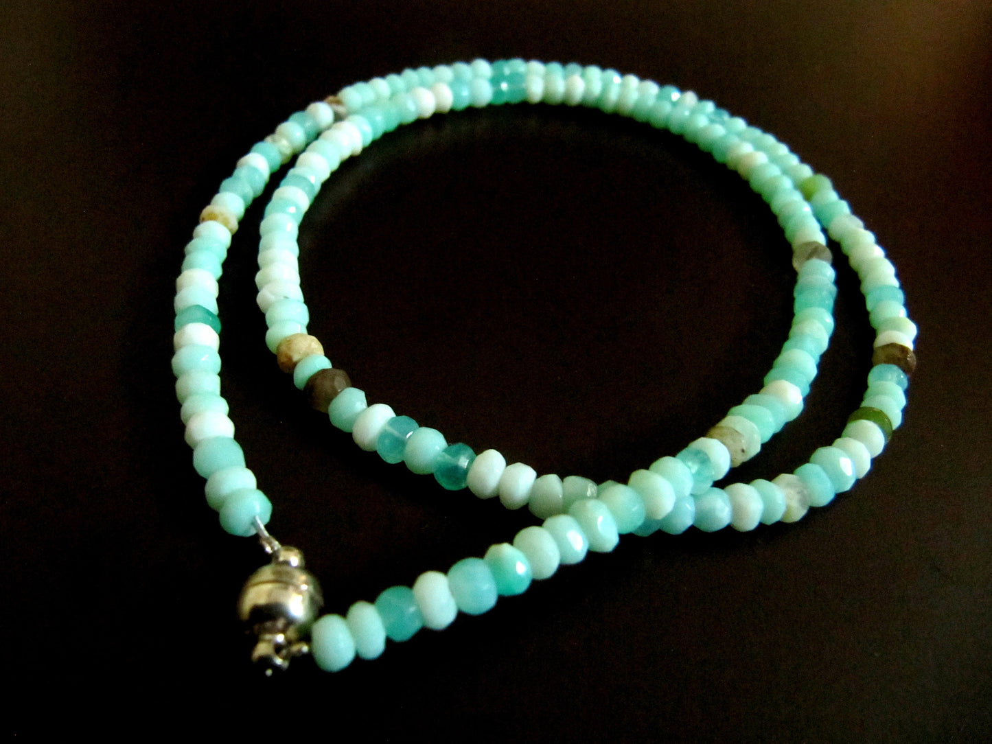 Natural Peruvian Opal Rondelle Faceted 4mm Beaded Necklace With Magnetic Clasp Top Quality Wholesale prices Great Quality Beads