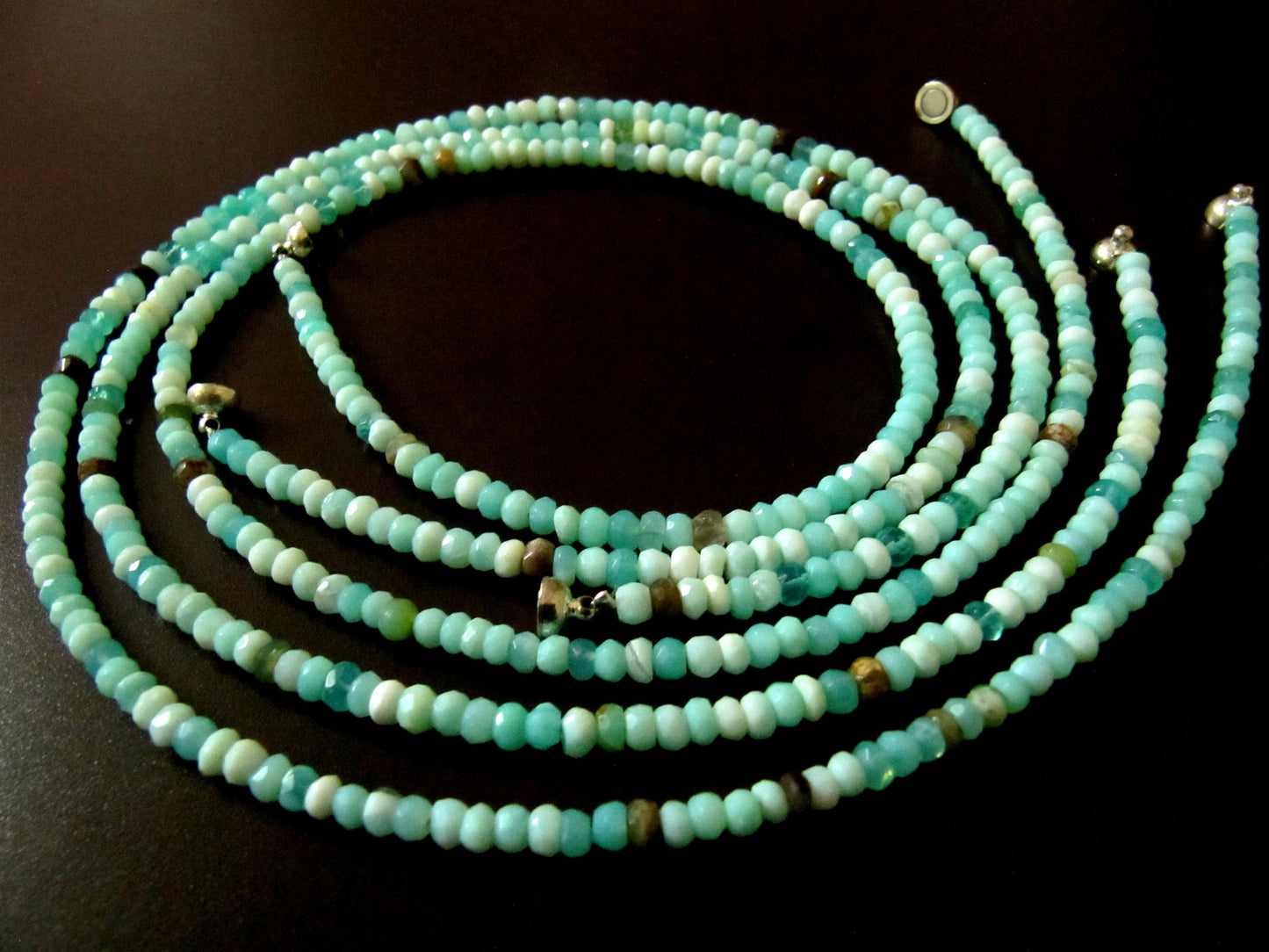 Natural Peruvian Opal Rondelle Faceted 4mm Beaded Necklace With Magnetic Clasp Top Quality Wholesale prices Great Quality Beads
