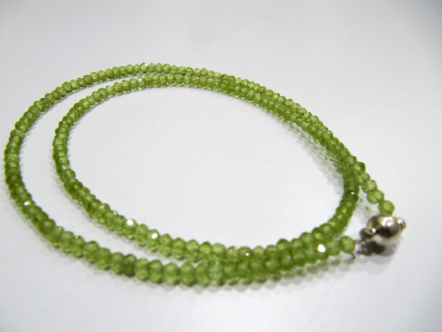 Natural Peridot Rondelle Faceted 3-4mm Beaded Necklace With Magnetic Clasp Choose the Length Green Gemstone Handmade Beaded Jewelry