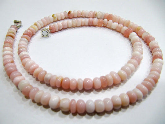 Natural Pink Opal Rondelle Plain Smooth 5-6mm Beaded Necklace With Magnetic Clasp Top Quality CHOOSE the length