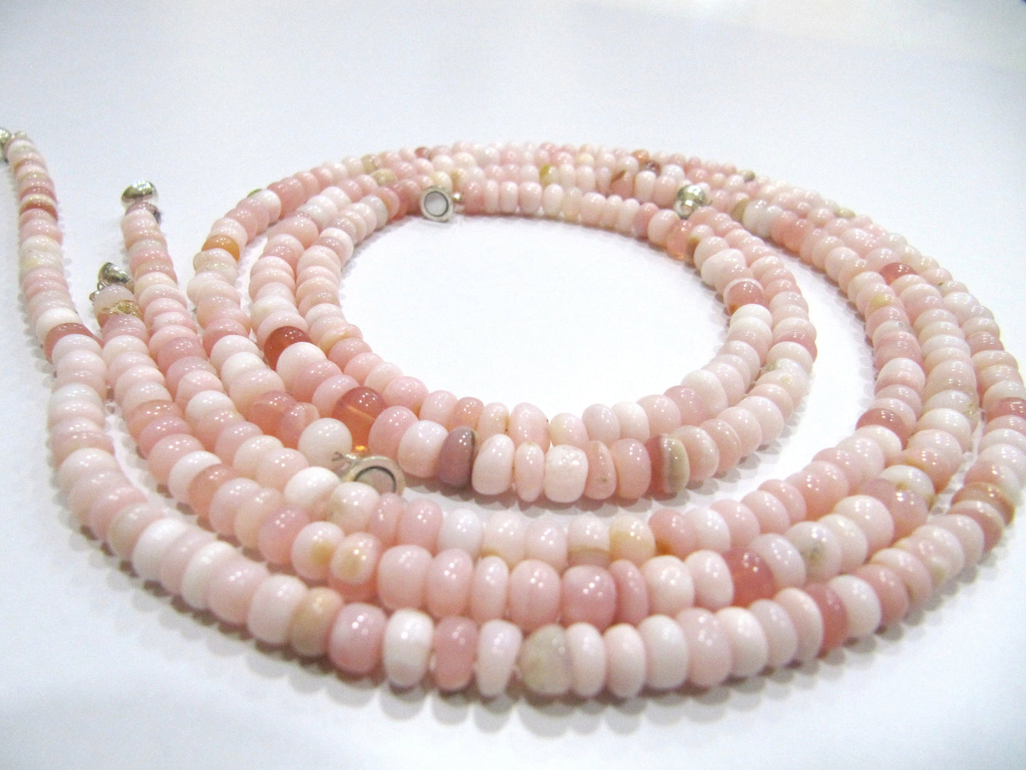 Natural Pink Opal Rondelle Plain Smooth 5-6mm Beaded Necklace With Magnetic Clasp Top Quality CHOOSE the length