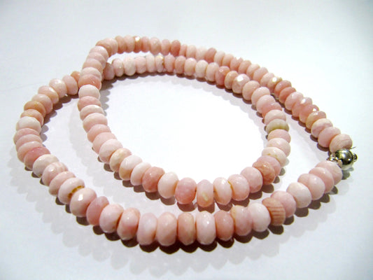 Natural Pink Opal Rondelle Faceted 6-7mm Beads Necklace With Magnetic Clasp Gemstone Beaded Jewellery sold per piece