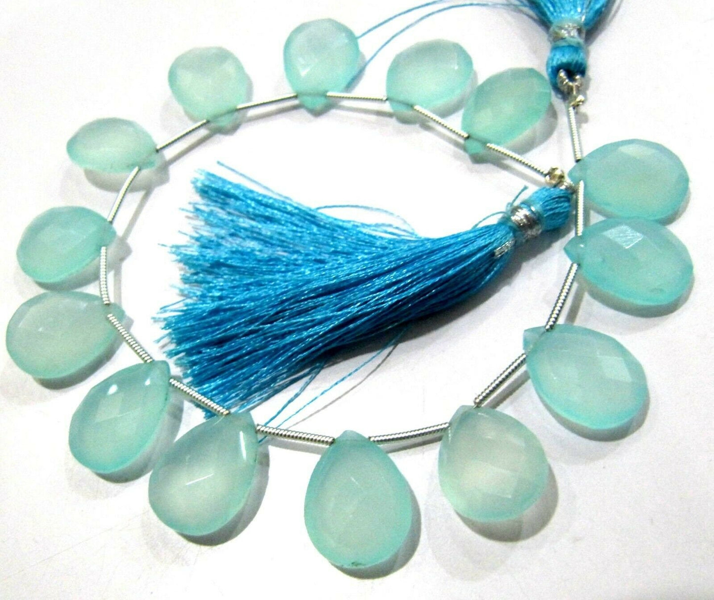 Natural Aqua Chalcedony 12x16mm Pear Shape Faceted Gemstone Briolette Beads Strand 8 Inches Long Jewelry Making Beads Sold Per Strand