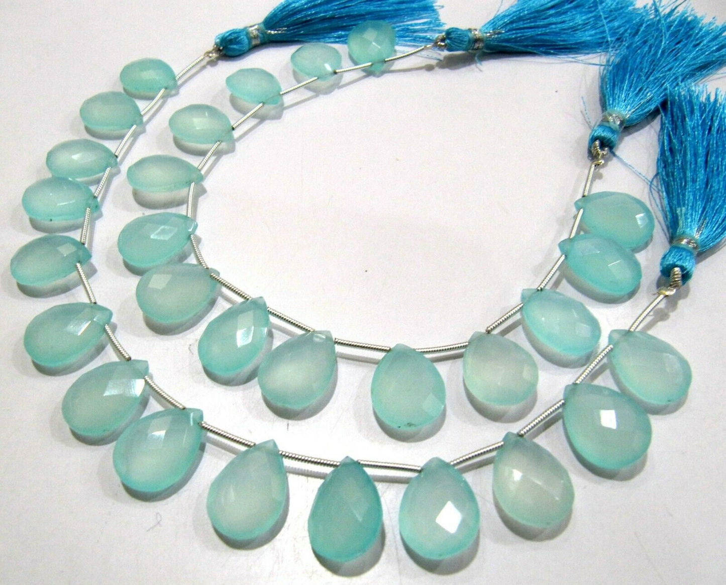 Natural Aqua Chalcedony 12x16mm Pear Shape Faceted Gemstone Briolette Beads Strand 8 Inches Long Jewelry Making Beads Sold Per Strand