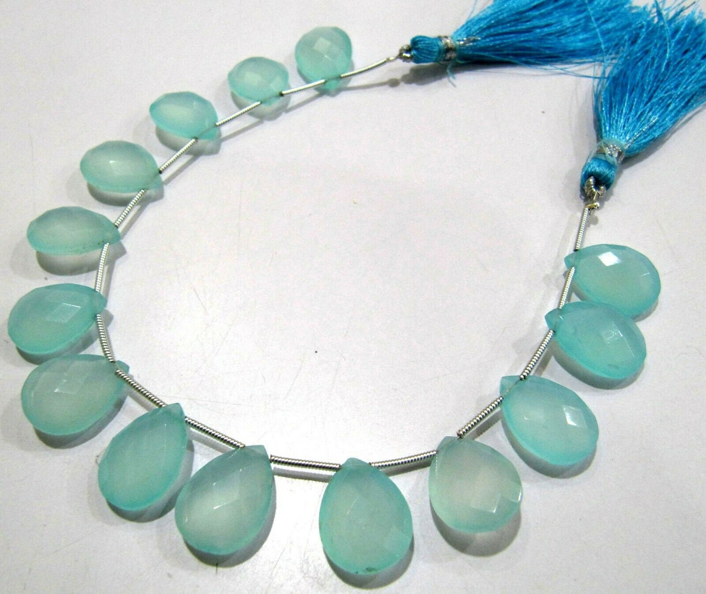 Natural Aqua Chalcedony 12x16mm Pear Shape Faceted Gemstone Briolette Beads Strand 8 Inches Long Jewelry Making Beads Sold Per Strand