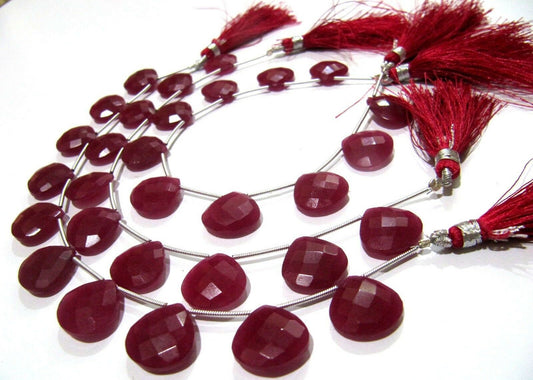Ruby Heart Shape Briolette  Faceted Beads Size 14-15mm Sold per strand  7 inches long Jewelry Making Dyed Beads