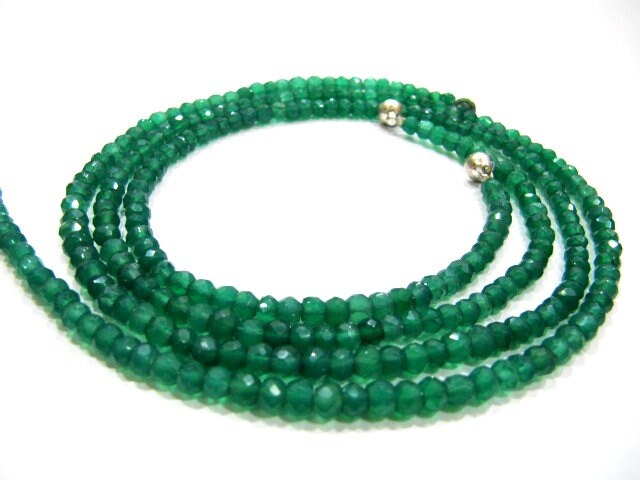 Natural Green Onyx Rondelle Faceted 4mm Green Color Beaded Necklace With Magnetic Clasp Top Quality Wholesale prices