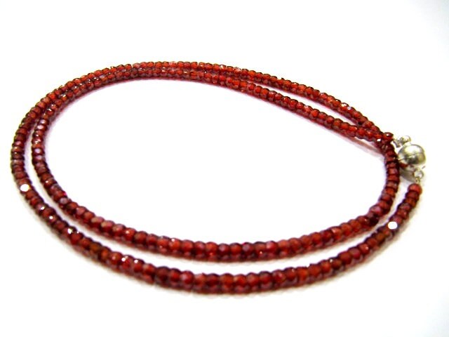 Garnet Cubic Zirconia Rondelle Faceted 3mm Beads Red Color Beaded Necklace Magnetic Clasp Top Quality Wholesale prices