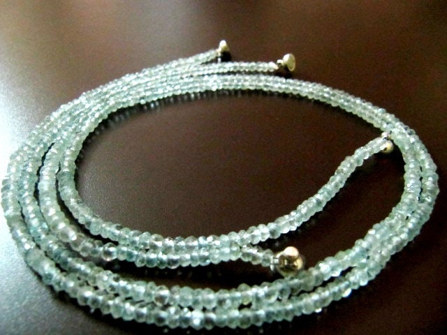 Natural Aquamarine  Rondelle Faceted 4mm Sky Blue Color Beaded Necklace With Magnetic Clasp Top Quality Wholesale prices