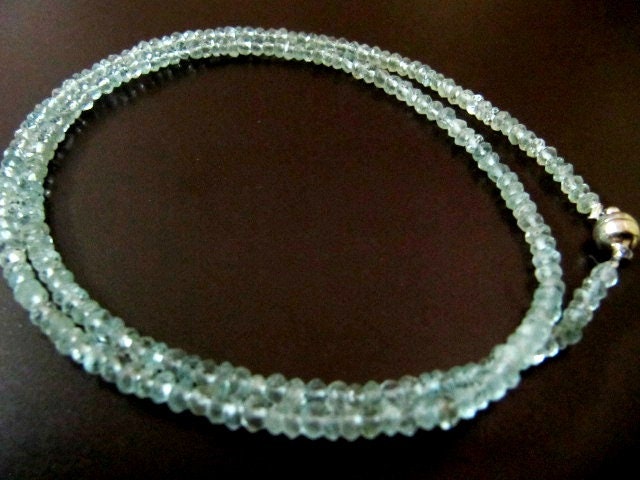 Natural Aquamarine  Rondelle Faceted 4mm Sky Blue Color Beaded Necklace With Magnetic Clasp Top Quality Wholesale prices