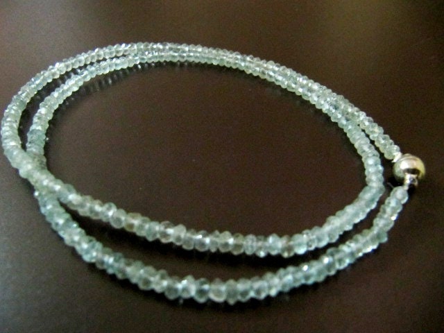 Natural Aquamarine  Rondelle Faceted 4mm Sky Blue Color Beaded Necklace With Magnetic Clasp Top Quality Wholesale prices