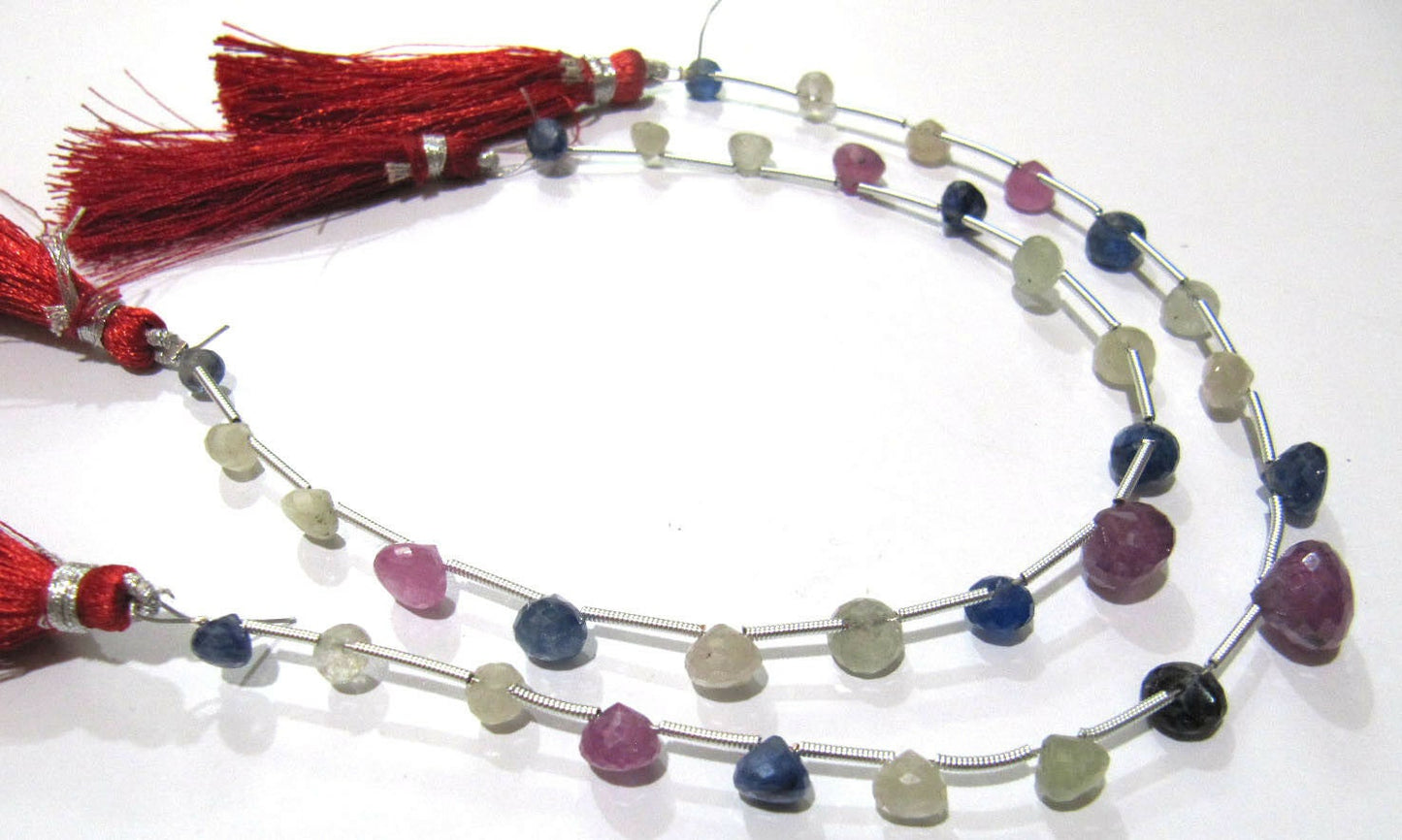 Natural Multi Sapphire Onion Shape briolette Beads 4x6 To 7x10 mm strand 8inches Jewelry making multi gemstones Wholesale Prices