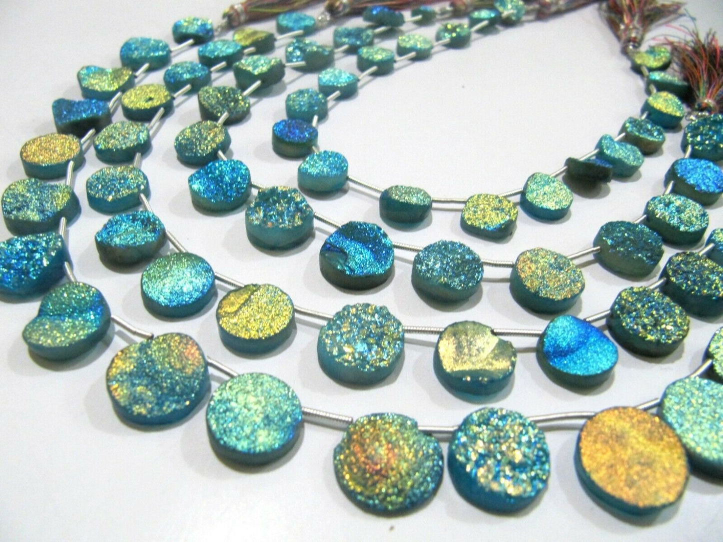 Natural Titanium Coated Agate Blue Druzy Round Shape Briolette Beads Jewelry Making Bead Strand 10Inches Long Sold Per Strand Wholesale rate
