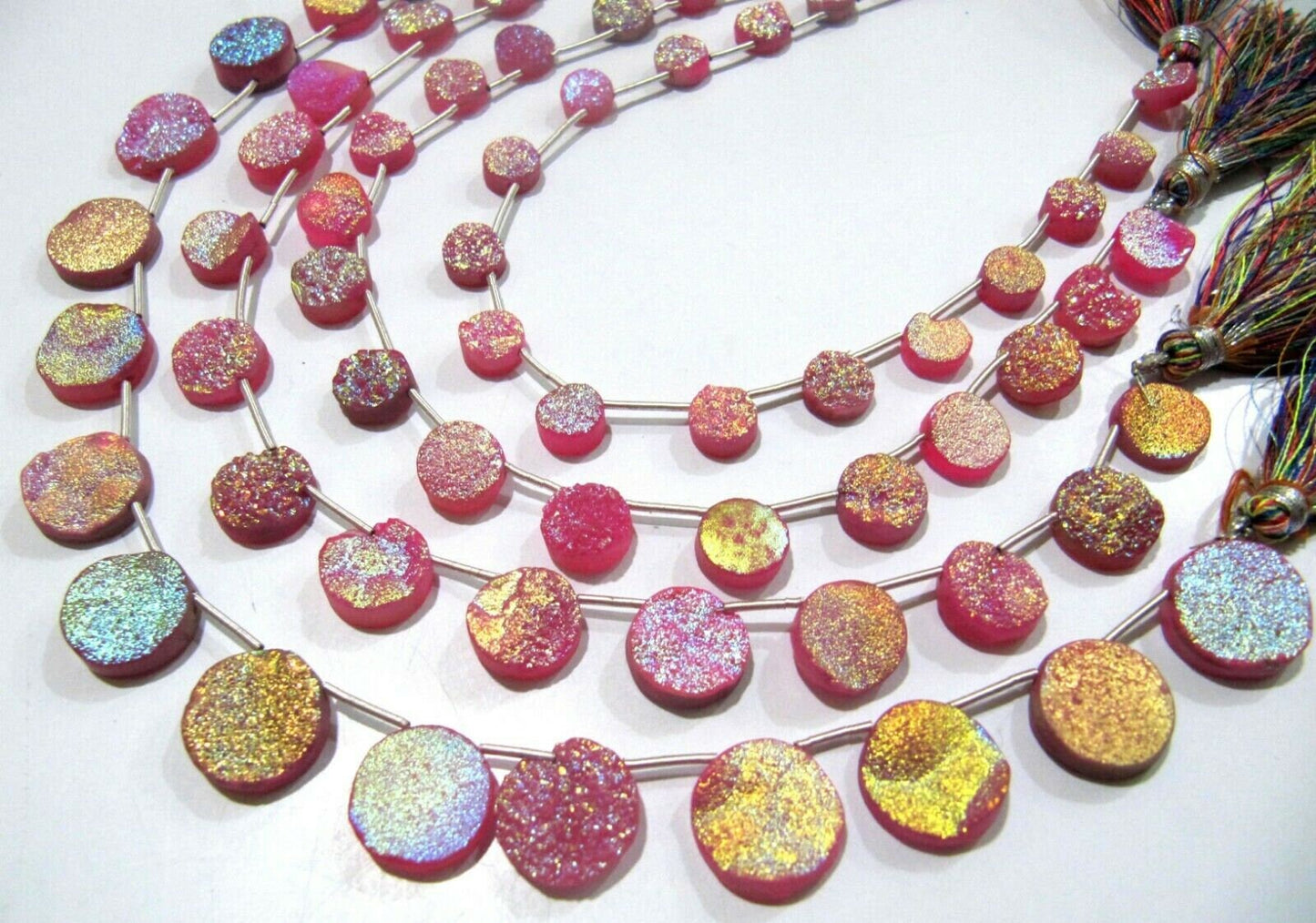 Natural Titanium Coated Agate Pink Druzy Round Shape Briolette Beads Jewelry Making Beads Strand 10 Inches Long Sold Per Strand