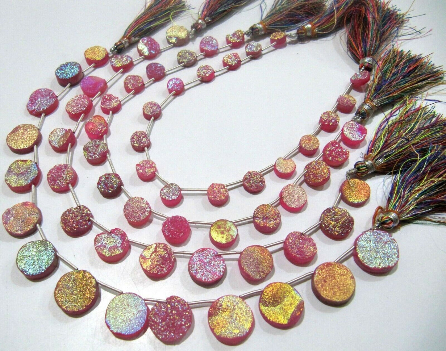 Natural Titanium Coated Agate Pink Druzy Round Shape Briolette Beads Jewelry Making Beads Strand 10 Inches Long Sold Per Strand