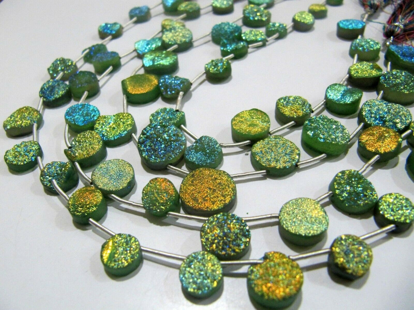 Natural Titanium Coated Agate Green Druzy Round Shape Briolette Beads Jewelry Making Beads Strand 10 Inches Long Sold Per Strand