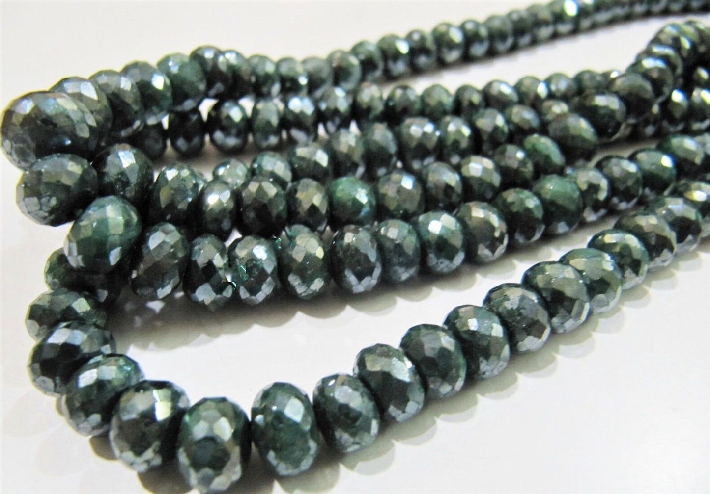 Natural Emerald Rondelle Faceted Beads Silverite beads Far Size 6 to 8 mm Strand 8 inches Precious Gemstone Beads Wholesale Prices