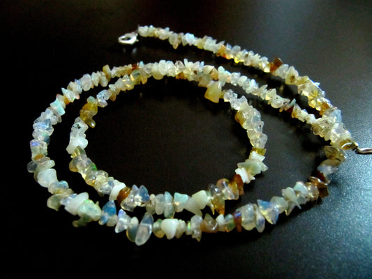 Natural Ethiopian Opal Irregular Chip Gravel Uncut Nugget 4mm To 5mm Beaded Necklace Strand 18 Inches Long Sold Per Piece