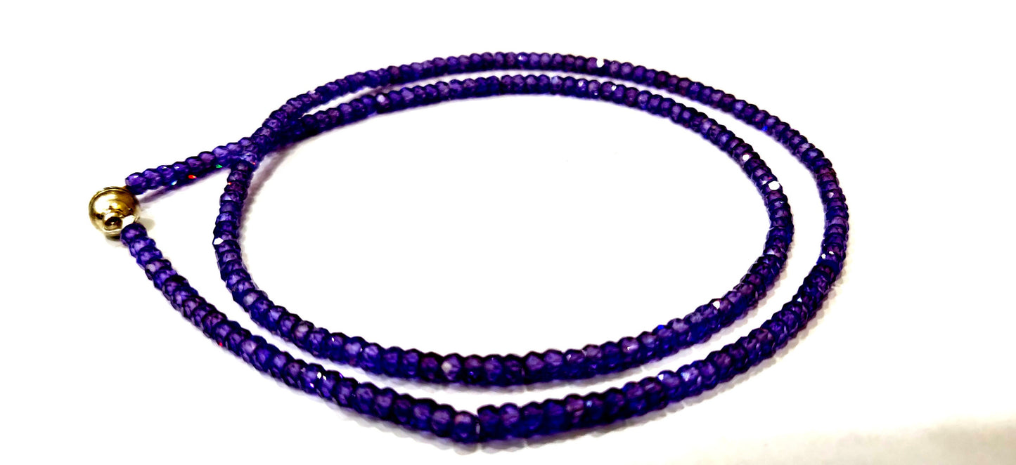 Amethyst Cubic Zirconia Rondelle Faceted 3mm Purple Color Beaded Necklace Magnetic Clasp Top Quality Wholesale prices