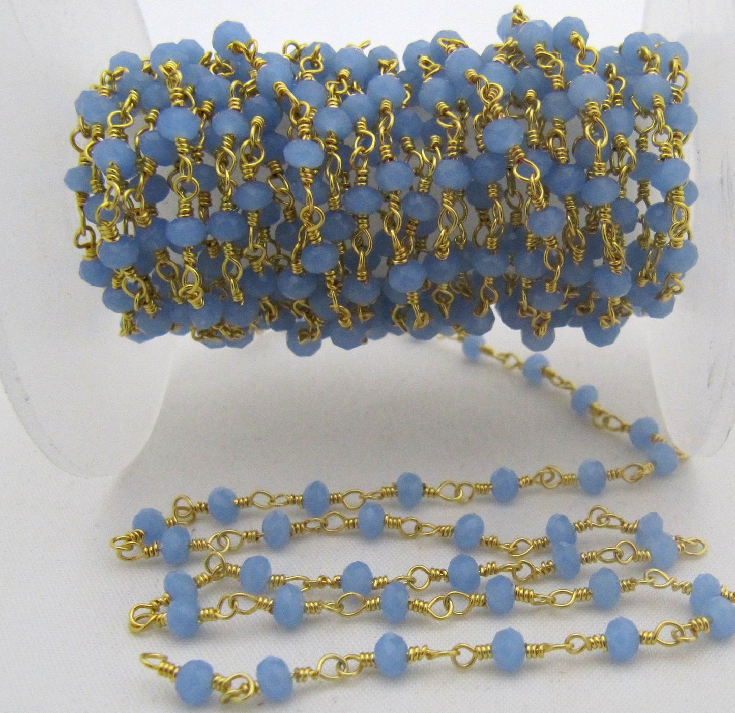 3 Feet Blue Chalcedony Rondelle Faceted  3-4mm Hydro Quartz Beaded Rosary Chain High Quality Wholesale Price Jewelry making chain