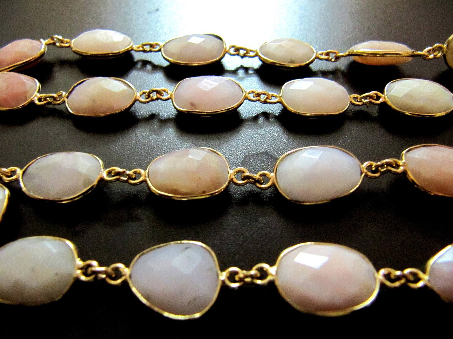 Natural Pink Opal Uneven  Free Shape Briolette Bezel Connector Chain Size 12-15mm High Quality Pink Stones Wholesale prices