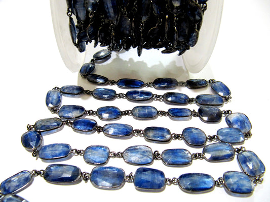 Natural Blue Kyanite Uneven Free Shape Briolette Bezel Connector Chain Size 12 to 17mm High Quality Handmade Gemstone Chain Sold Per Foot