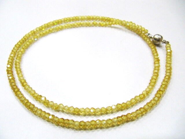 Yellow Cubic Zirconia Rondelle Faceted 3mm beads necklace Yellow Color Beaded Necklace Magnetic Clasp Top Quality Wholesale prices