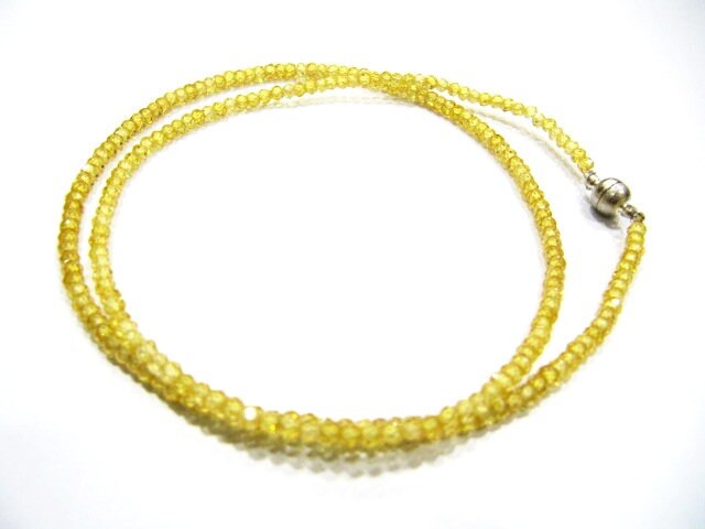 Yellow Cubic Zirconia Rondelle Faceted 3mm beads necklace Yellow Color Beaded Necklace Magnetic Clasp Top Quality Wholesale prices