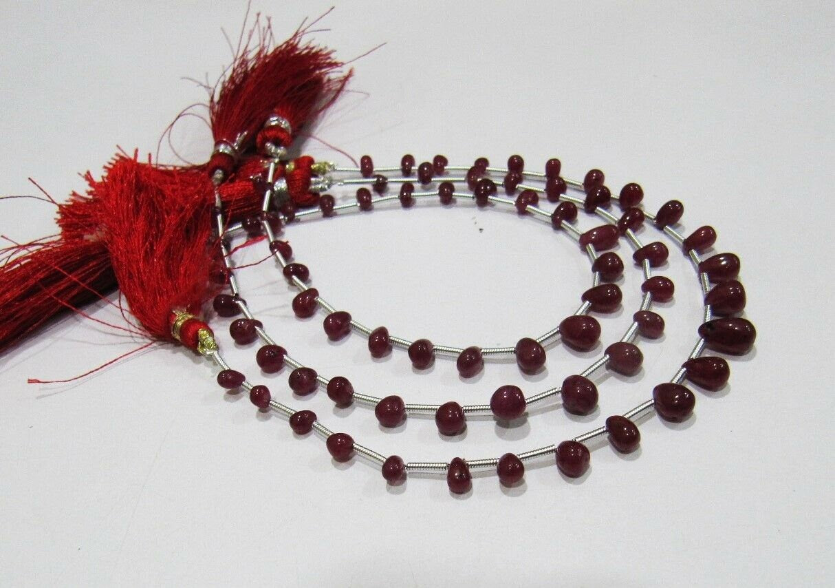 Natural Ruby Smooth Plain Drops beads 3x4 to 6x9mm Teardrop Precious Beads Strand 8 Inches Long Ruby Smooth Drop Shape Untreated beads