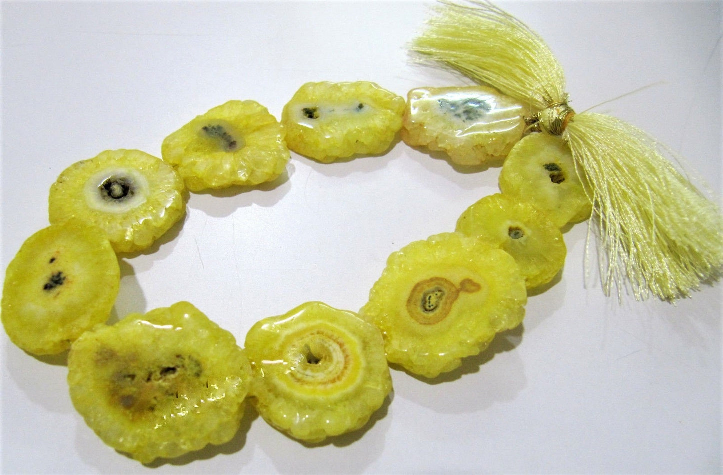 Natural Lemon Color Solar Quartz Druzy Stalactite Slice Beads Size approx 20 to 30mm Sold per Strand 10 inches long Wholesale Prices