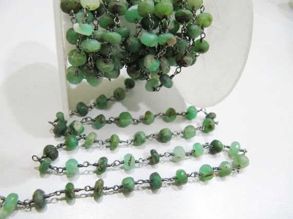 Natural Chrysoprase  Rondelle Faceted Beaded Aati Chain 6-7mm Size Chrysoprase Bead Rosary Chain Wholesale Prices gemstone chain