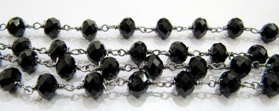 3 Ft- Black Spinel Beaded Rosary Chain Hydro Quartz Rondelle Faceted 6mm Black Onxy Beads Wire Wraped Aati Chain Wholesale Prices