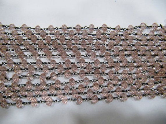 3 Ft- Pink Quartz  Rondelle Faceted wire wrapped Aati 3mm Hydro quartz beaded Rosary chain High Quality Wholesale Price