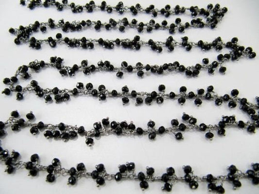 Black Spinel Rondelle Faceted Hydro Quartz  3-4mm Beads Chain Beaded Thick Cluster Dangling Chain  Sold per foot