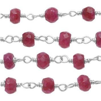 Ruby Quartz Rondelle Faceted  3-4mm Beads wire wrapped Rosary Chain Wholesale Prices Jewelry Making Gemstone chain sold per foot