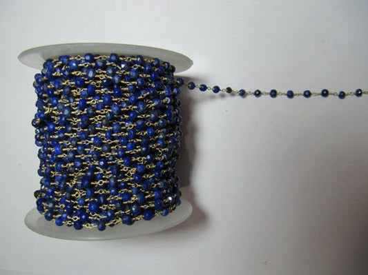 3 Feet- Lapis Lazuli  Rondelle Faceted 3 to 4mm Beaded Wire Wrap Rosary Chain Jewelry Making Linked Aati Chain Wholesale Rates