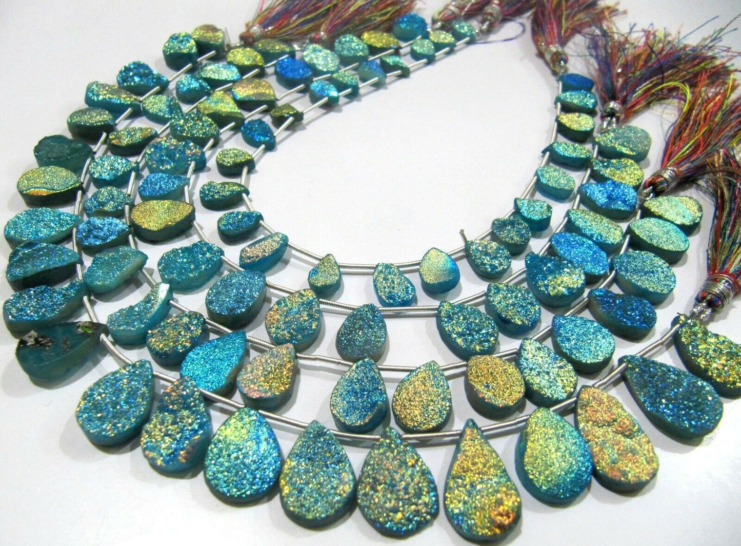 Natural Agate Titanium Coated Blue Druzy Pear Shape Briolette Beads Jewelry Making Bead Strand 10 Inches Long Sold Per Strand Wholesale rate