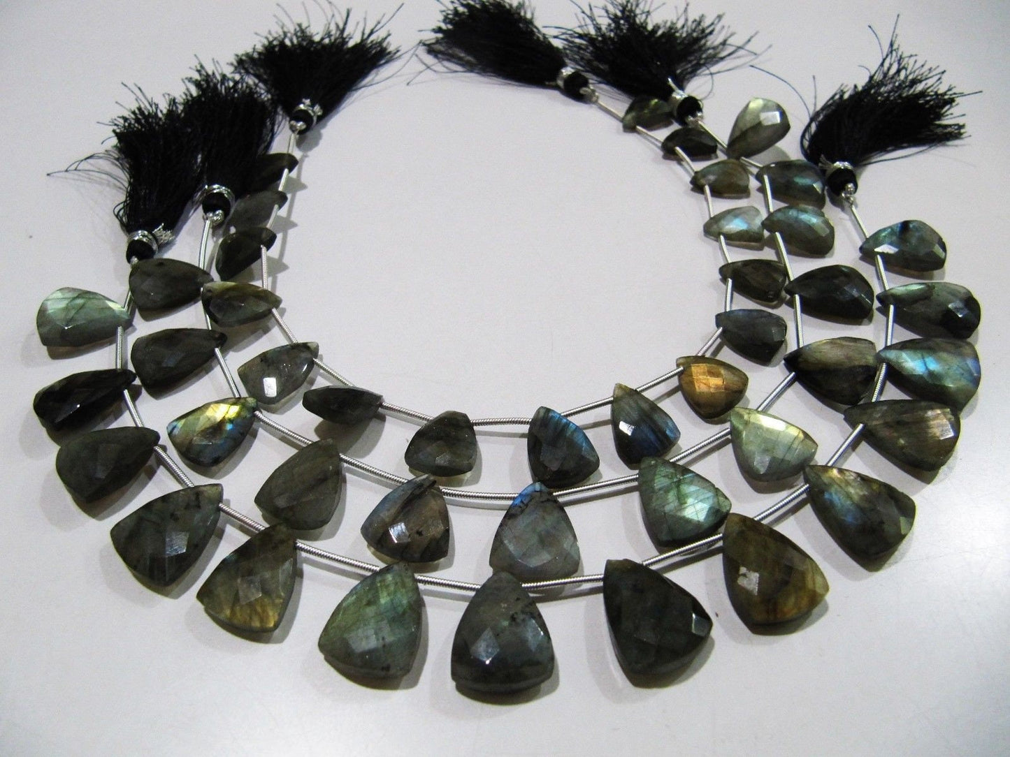 Natural Labradorite Blue Flashy Trillion Shape Briolette Faceted Beads Size 16-18 mm Strand 9 Inches Long Jewelry Making Beads