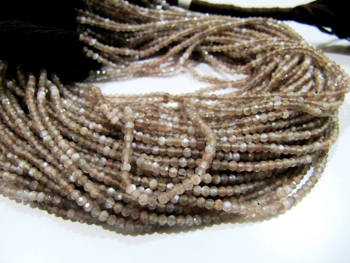 Natural Chocolate Moonstone 2-2.5mm Rondelle Faceted Beads Strand 13 inches Micro Faceted Tiny Jewelry Making Beads